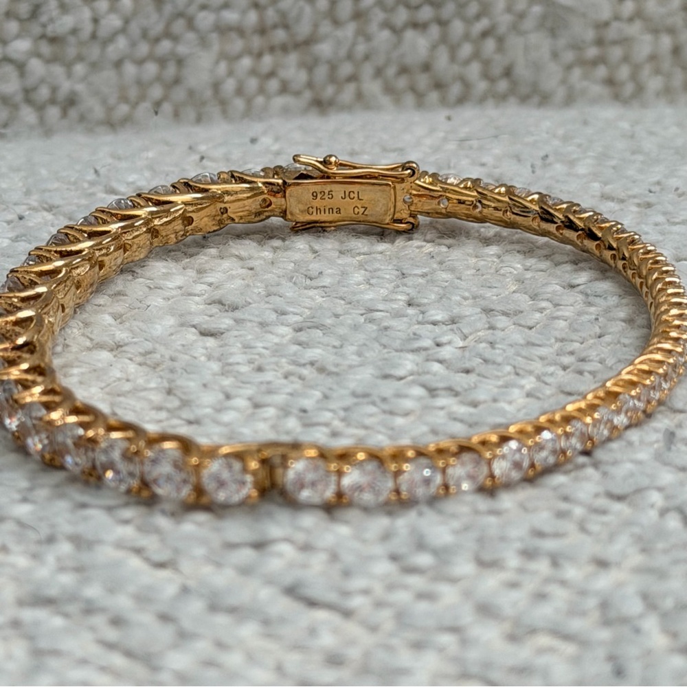 Cubic Zirconia Gold Plated Bangle Bracelet - Picture 3 of 5